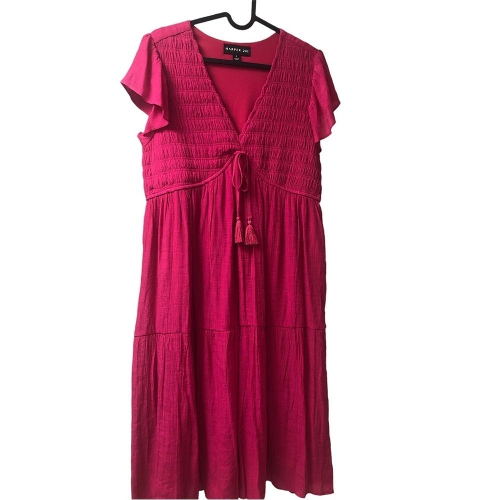 BoHo Harper 241 Dress Slip Over Textured Bodice Flutter Slve. Fit &Flare Beach L